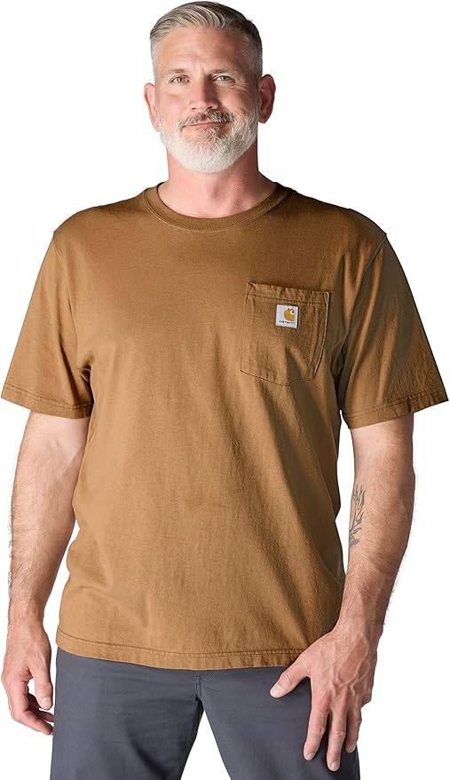 Carhartt Men's Loose Fit Heavyweight Short-Sleeve Pocket Carhartt Brown T-Shirt - Image 3