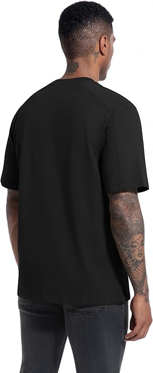 VEIISAR Men's Loose Fit Heavyweight Short-Sleeve Pocket Black T-Shirt - Image 3