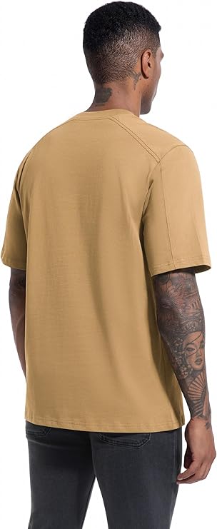 VEIISAR Men's Loose Fit Heavyweight Short-Sleeve Pocket Khaki T-Shirt - Image 2