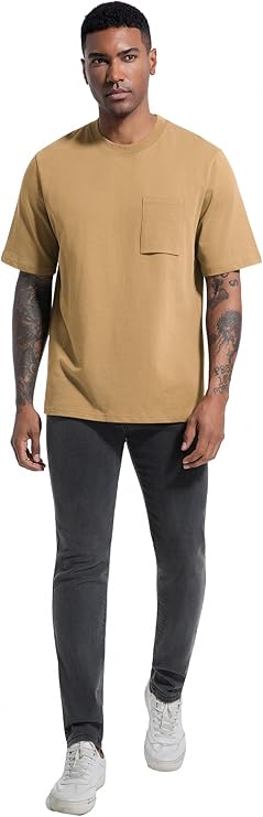 VEIISAR Men's Loose Fit Heavyweight Short-Sleeve Pocket Khaki T-Shirt - Image 4