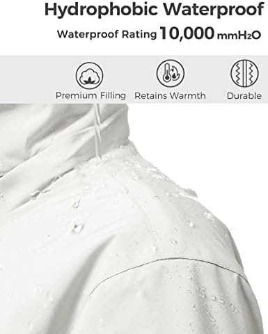 Girls' Waterproof Winter Coat Fleece Ski Jacket Hooded Snow Coat Warm Raincoat Outerwear (White) - Image 4