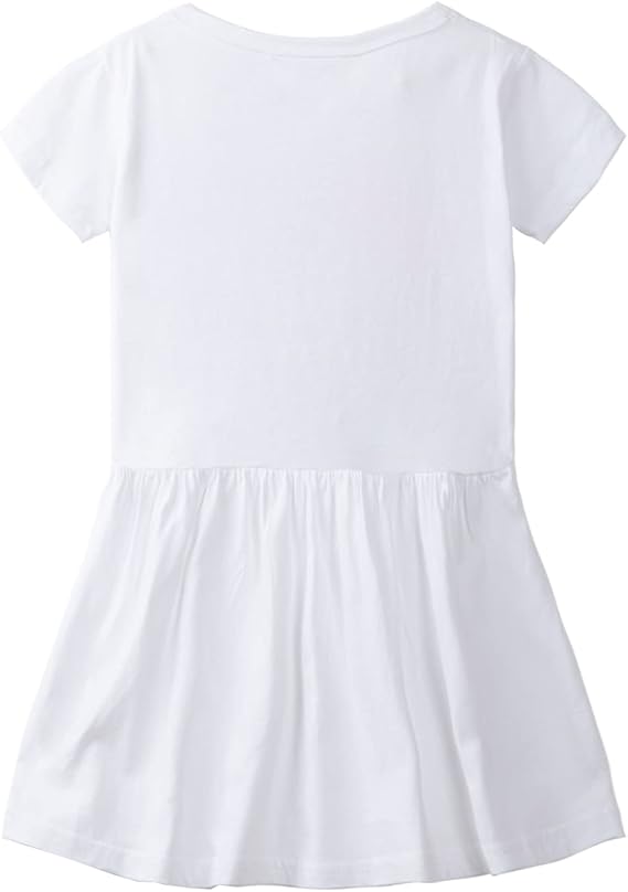 Little Girls Dresses Cotton Summer Holiday Cute Cat Dress Short Sleeve (White) - Image 4