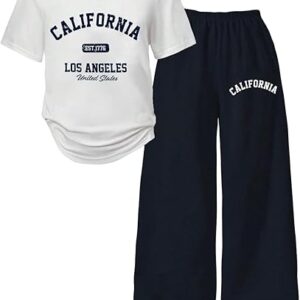 SOLY HUX Girl's Sporty Outfits Number Graphic Jersey Shirt and Baggy Sweatpants Suit 2 Piece Set(Black letter)