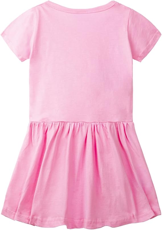 Little Girls Dresses Cotton Summer Holiday Cute Cat Dress Short Sleeve (pink) - Image 4