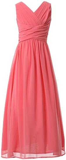 Juniors Long Bridesmaid Dress Party Dresses Flower Girl's Dress(Coral)