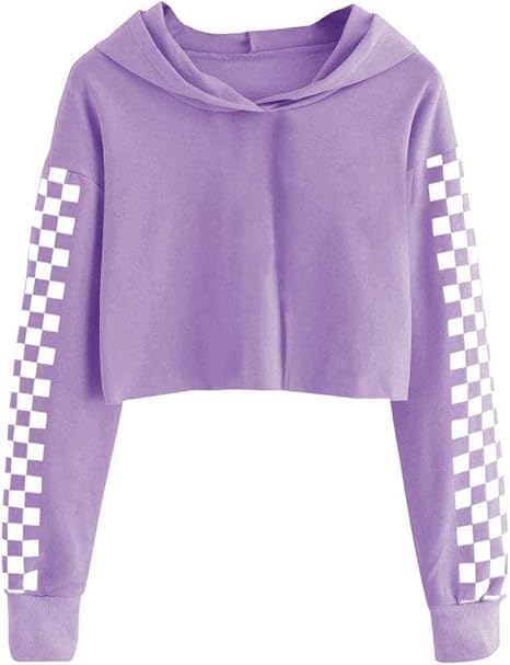 Bela Kids Crop Tops Girls Hoodies Cute Plaid Long Sleeve Fashion Sweatshirts(Purple) - Image 4
