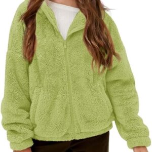 Girls' Outerwear Jackets Kids Soft Fleece Zip up Hoodie with Pockets (Grass Green)