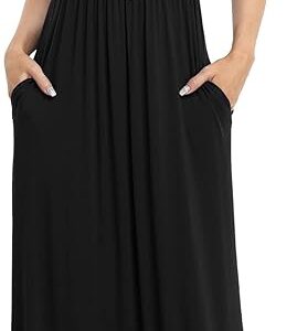 VIISHOW Women's Short Sleeve Loose Plain Maxi Dresses (Black)