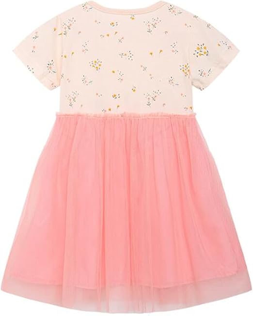 Little Girls Cotton Dresses Flutter Short Sleeve Summer Dress(Tutu-rabbit Pink) - Image 3
