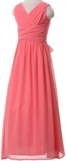 Juniors Long Bridesmaid Dress Party Dresses Flower Girl's Dress(Coral) - Image 4