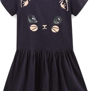 Mud Kingdom Cute Girls Unicorn Dresses Cotton Summer Short Sleeve(Kitten S-black)