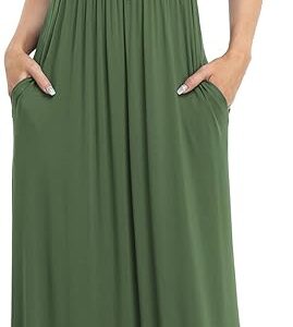 VIISHOW Women's Short Sleeve Loose Plain Maxi Dresses ( Army Green)