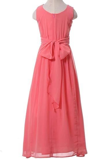 Juniors Long Bridesmaid Dress Party Dresses Flower Girl's Dress(Coral) - Image 5