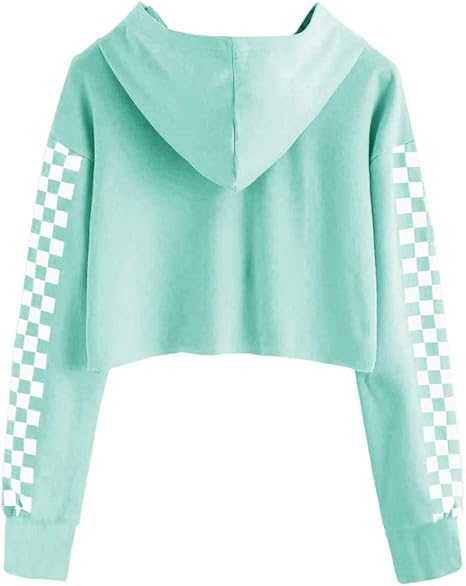 Bela Kids Crop Tops Girls Hoodies Cute Plaid Long Sleeve Fashion Sweatshirts(Light Blue) - Image 5