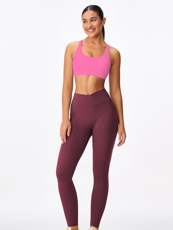 Women's Strappy Sports Bras Light Compression Crop Criss Cross Back Padded Workout Yoga Bra Supportive U Neckline( Hot Pink) - Image 4