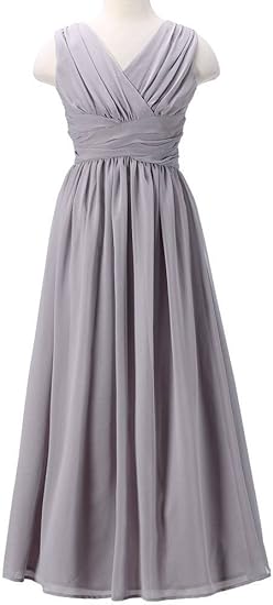 Juniors Long Bridesmaid Dress Party Dresses Flower Girl's Dress(Grey) - Image 5