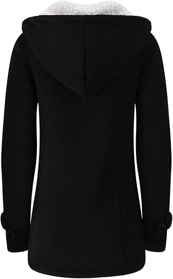 Womens Fashion Horn Button Fleece Thicken Coat with Hood Winter Warm Jacket - Image 5