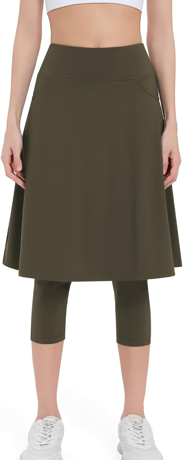 Women Athletic Knee Length Skirts with Leggings,Yoga Skorts Leggings( Army Green) - Image 3