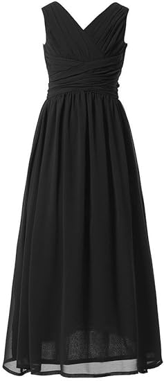 Juniors Long Bridesmaid Dress Party Dresses Flower Girl's Dress(black)