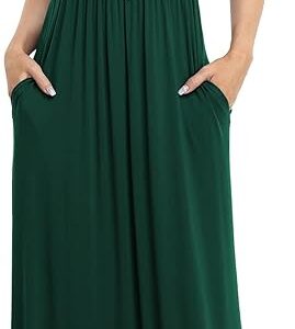 VIISHOW Women's Short Sleeve Loose Plain Maxi Dresses (Dark Green)