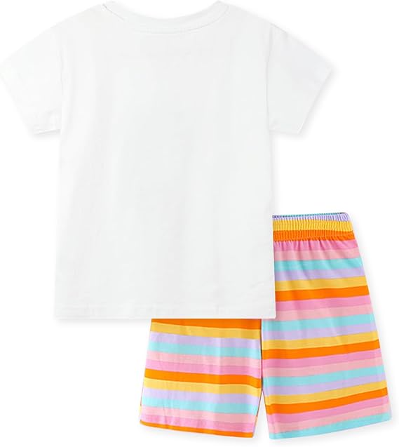 Toddler Girl Summer Short Outfit Sets Cotton Short Sleeve Tops Tees Shorts Clothing Sets(whitestripeflower) - Image 3