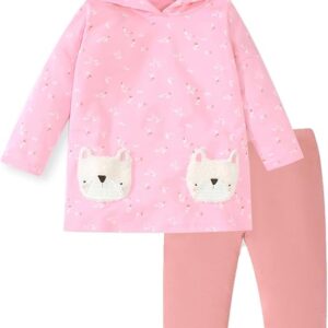 Toddler Girl Fall Outfits Clothing Pants Set Sweatshirt Cotton Strench Leggings Playwear Sets(pinkhooddot)