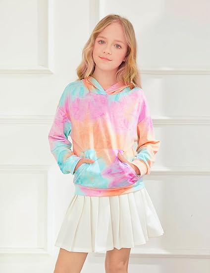 Girls Tie Dye Sweatshirts Loose Casual Hoodies Long Sleeve Pullover Hooded Tops With Pockets (Mix 3) - Image 5