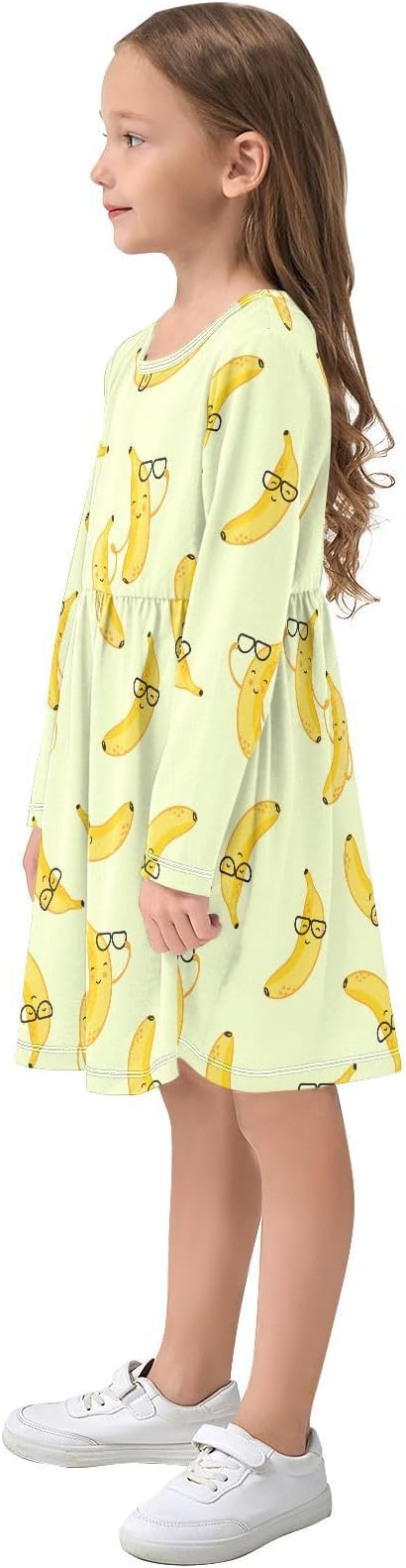 Girl Long Sleeve Dresses Ribbed A-Line Soft Fall Outfits for Girls(Bananas) - Image 5