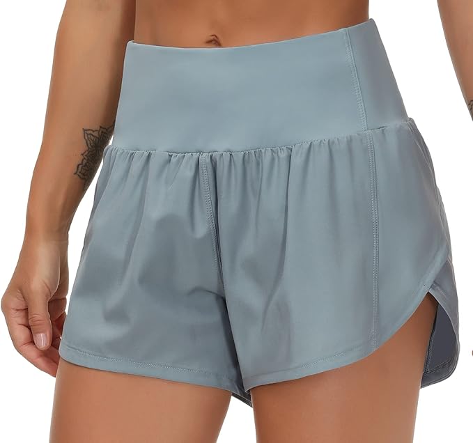 THE GYM PEOPLE Womens High Waisted Running Shorts Quick Dry Athletic Workout Shorts with Mesh Liner Zipper Pockets( Denim Blue) - Image 3