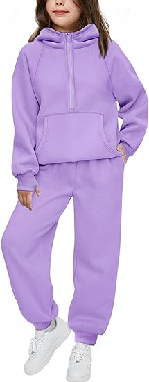 Stelle Girls Athletic Sweatsuit 3 Pieces Sweatshirts and Pant with Pockets Long Sleeve Outfits Set(Purple)
