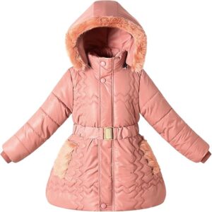 Winter Jacket Coat with Fur Hood Size 4-10 Warm Fleece Lined Puffer Outwear(Red)