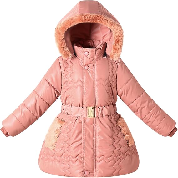 Winter Jacket Coat with Fur Hood Size 4-10 Warm Fleece Lined Puffer Outwear(Red)