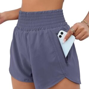 BMJL Women's Athletic Shorts High Waisted Running Short Pocket 2.5" Sporty Shorts Gym Elastic Workout Shorts( Bluish Grey