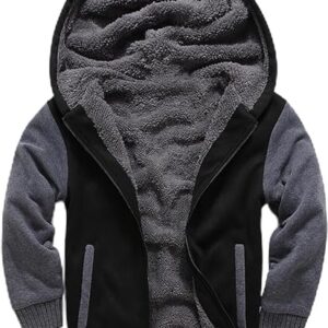 Kids Hoodie Fleece Jacket Warm Sherpa Lined Zip Up Hooded Sweatshirt Soft Winter Coat Boys Girls School Outerwear (Grey)