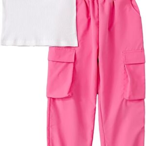 Teen Girls Trendy Preppy Clothes Fall Winter Outfits Long Sleeve Crop Top Cargo Pants Clothing Set (Pink)