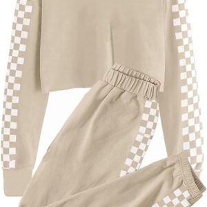 Meikulo Kids 2 Piece Outfits Girls Crop Tops Hoodies Long Sleeve Fashion Sweatshirts and Sweatpants(Beige)