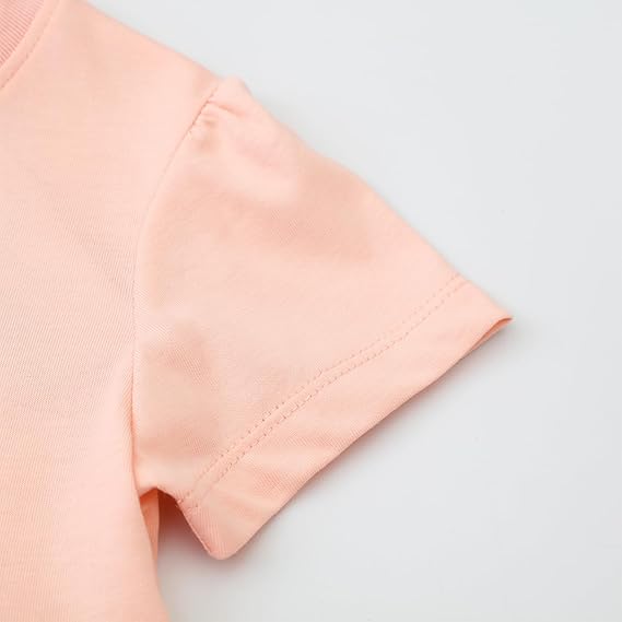 Girls Cotton Embroidery Applique Short Sleeve Dresses(Peach) - Image 5