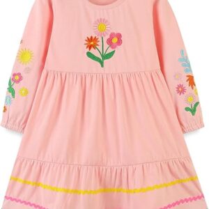 Toddler Girl's Long Sleeve Dresses( Pink Flower)