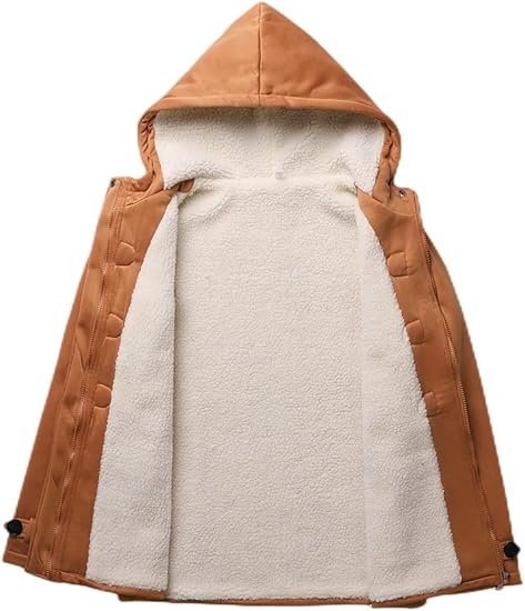 Womens Fashion Horn Button Fleece Thicken Coat with Hood Winter Warm Jacket (Brown) - Image 5