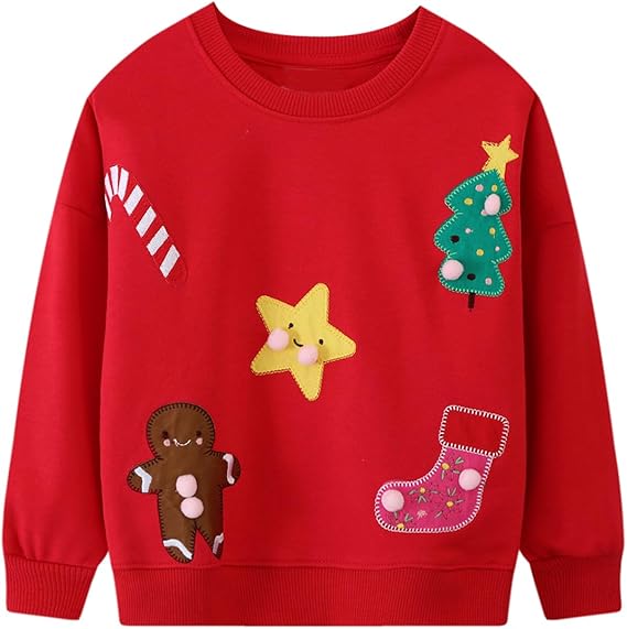 Youlebao Toddler Girls' Sweatshirt Crew-Neck Long Sleeve Cotton Pullover Shirt(Red X-mas)