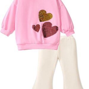 Toddler Girl Fall Outfits Clothing Pants Set Sweatshirt Cotton Strench Leggings Playwear Sets(pinkscalesheart)