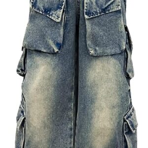 Girls Cargo Pants Baggy Y2K Cargo Trousers Jeans Wide Leg Pants with Multi Pockets (pant 1)