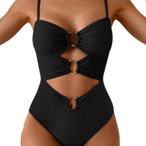 Eomenie One Piece Swimsuit for Women Ring Linked Monokini Sexy Bathing Suit Cutout Swim Suit(Black)