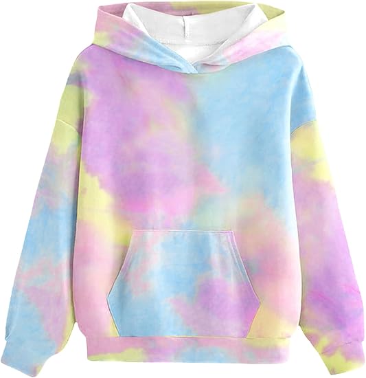 Girls Tie Dye Sweatshirts Loose Casual Hoodies Long Sleeve Pullover Hooded Tops With Pockets (Mix 5)