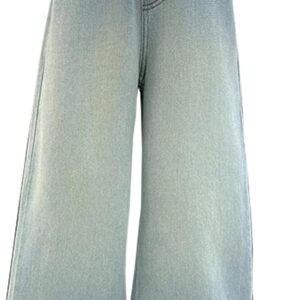 Kids Girls Jeans Distressed Elastic Waist Baggy Denim Wide Leg Pants Trousers (Pant 4)