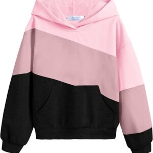 Girls Color Block Hoodies Colorblock Sweatshirt Fall Hooded Sweatshirts Hoodies for Teen Girls with Pockets(Mix 5)