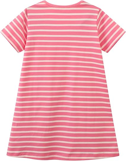 Toddler Girls Short Sleeve Dress Easter Cotton Casual Summer Appliques Shirt Jersey Dresses(pinklovestripe) - Image 3