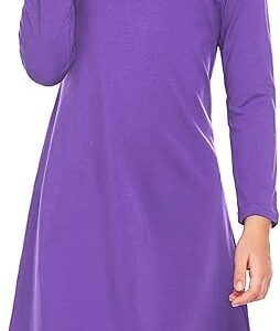 Girls Dress Kids Long Sleeve Solid Color Casual T-Shirt Dress(Purple)