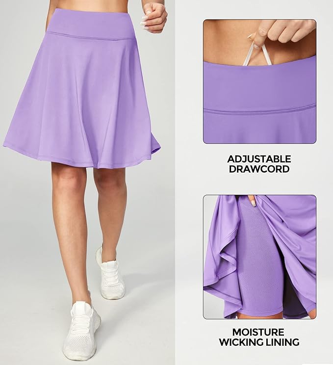 IUGA 20" Knee Length Skorts Skirts for Women with Pockets Tennis Skirt (Lavender) - Image 3