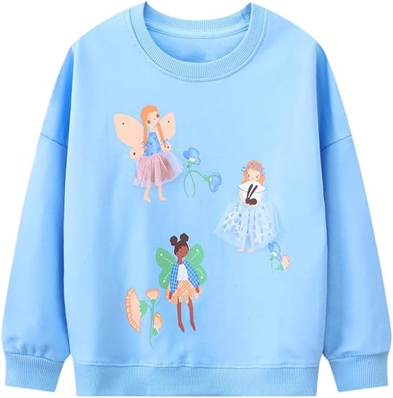 Youlebao Toddler Girls' Sweatshirt Crew-Neck Long Sleeve Cotton Pullover Shirt(Blue Fairy)